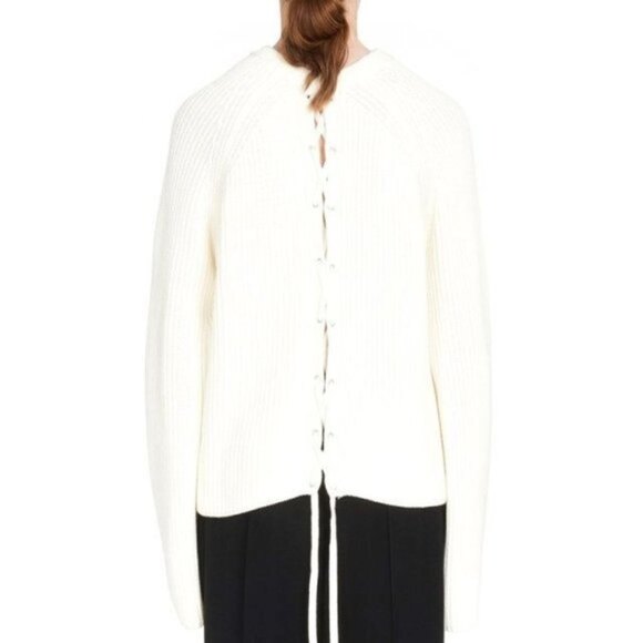 Alexander MCQ Lace-Up Back Long Balloon Sleeve Ribbed Knit Sweater cream size M,New Products : American Fashion Style Bags On Sale